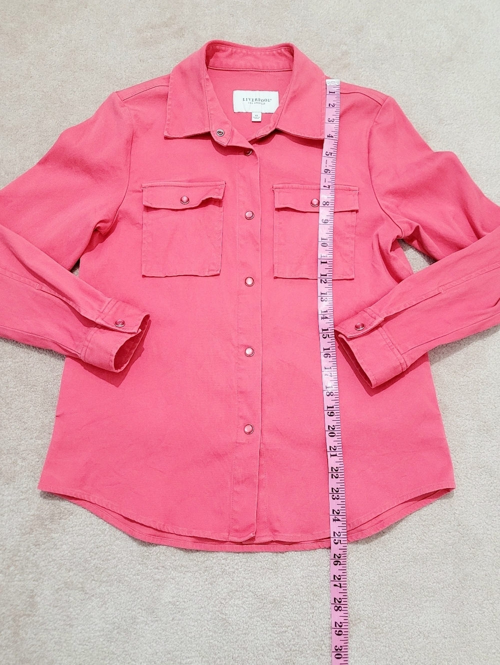 Liverpool Pink Shacket Size XS Lightweight Pearl Snap Front Shirt Jacket Casual - Picture 13 of 14